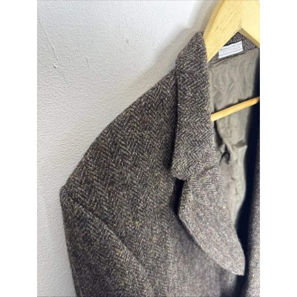 Vintage Harris Tweed Handwoven Wool Herringbone Blazer Brown Men‎ 44R